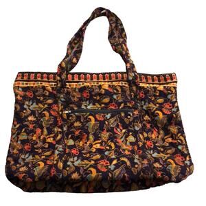 Navy Blue Print Quilted Purse Fully Lined Zipper Closure Cottagecore Boho